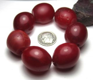 7 RARE LARGE STUNNING OLD CHERRY RED ETHIOPIAN OVAL BOHEMIAN ANTIQUE EGG BEADS 4