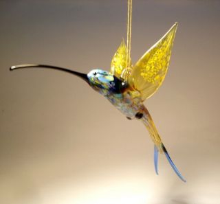 Blown Glass Figurine Bird Hanging Yellow Wing Swallowtail Hummingbird Ornament