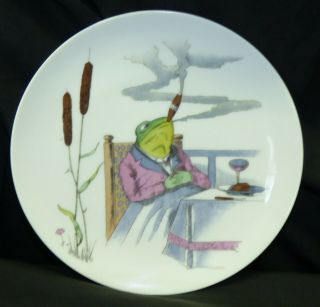 Antique Pirkenhammer Austria Porcelain Plate Anthropomorphic Frog Toad Smoking