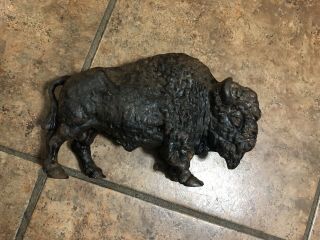 Vintage Old Cast Iron Buffalo Bison Still Bank By Art Smithy