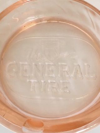 Vintage General Tire Pink Depression Glass Ashtray Advertisement 3 1/2 "