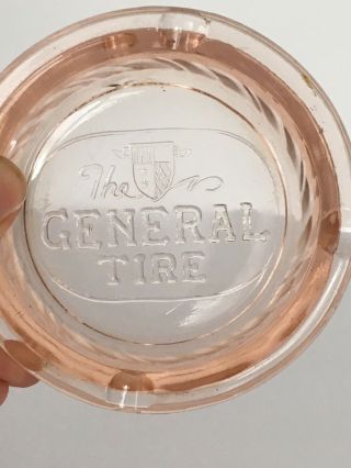 Vintage GENERAL TIRE Pink Depression Glass ASHTRAY Advertisement 3 1/2 