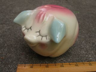 Miniature Corky Piggy Dime Bank - Pink & Blue - Marked - Hp 58,  - Hull Pottery