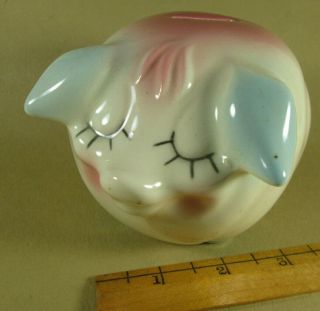 MINIATURE Corky Piggy Dime Bank - Pink & Blue - Marked - HP 58,  - Hull Pottery 2