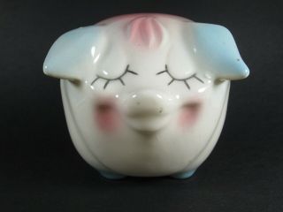 MINIATURE Corky Piggy Dime Bank - Pink & Blue - Marked - HP 58,  - Hull Pottery 3