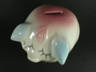 MINIATURE Corky Piggy Dime Bank - Pink & Blue - Marked - HP 58,  - Hull Pottery 7