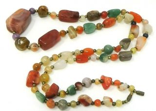 Antique / Vintage African Agate Stones Chunky Bead Necklace 34 Inches