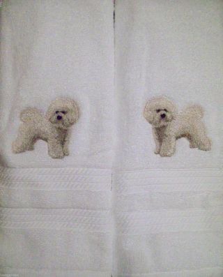 Bichon Frise Dog Breed Body Bathroom Set Of 2 Hand Towels Embroidered By Vicki