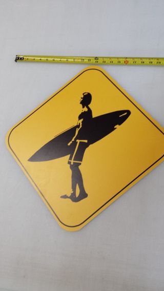 Vintage Looking Surfer Crossing Road Highway Sign
