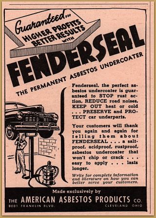 1947 American Asbestos Products Print Ad Fenderseal Auto Protector