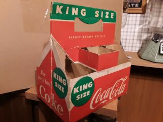 Vintage King Size Coke Empty Cardboard Carton Carrier 6 Pack 10 Oz.  Glass Bottle