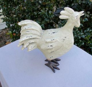 Folk Art Farmhouse Decor Carved Wood Wooden Chicken Rooster Distressed