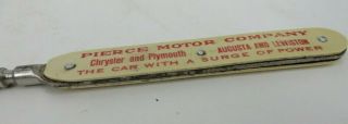 rare PIERCE MOTOR COMPANY Car Chrysler Plymouth Antique celluloid Letter Opener 3