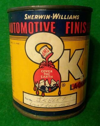 Vintage Sherwin Williams Paint Sign Car Automotive Finishes Pint Tin Can Label