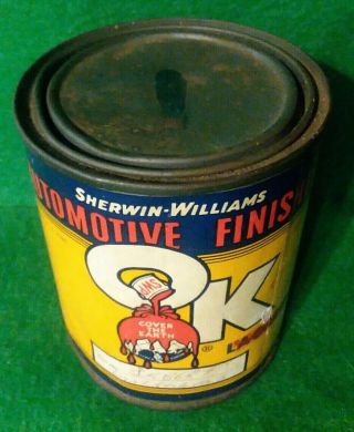 Vintage Sherwin Williams Paint Sign Car Automotive Finishes Pint Tin Can Label 5