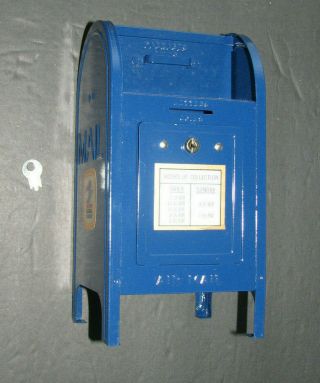 Miniature U.  S.  Postal Mail Box Blue Metal Model Mail Box Bank 10 Inches
