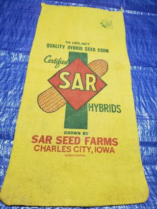 SAR Seed Corn Sack Bag Cloth Farm Feed CHARLES CITY IOWA 56 LBS rat mouse proof 2