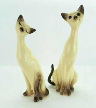 Vintage Japan Ceramic Siamese Cats Mid Century 14.  75 And 13 Matte Finish