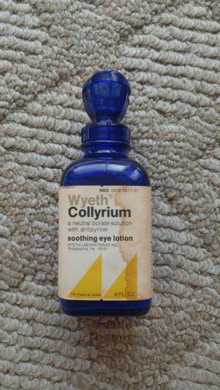 Vintage Wyeth Medical Cobalt Blue Glass Collyrium eye Wash Bottle decorative 2