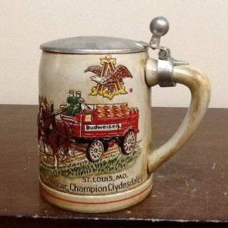 Vintage Budweiser Clydesdale Stein With Metal Lid