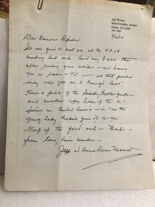 Jeff Morrow Autograph Letter Signed Re: Cia Movie Actor (“this Island Earth”)