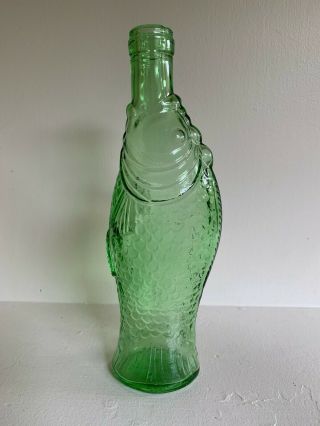 Vintage Glass Fish Shaped Decanter Bottle,  Green 10 " Tall -