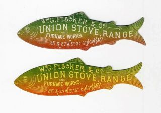 Union Stove Range Oven Victorian Die Cut Fish Trade Cards Wm Fischer Cincinnati