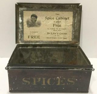 Rare Vtg/antq C1880s Black Americana Spice Tin Cabinet Adv De Lites Cocoa