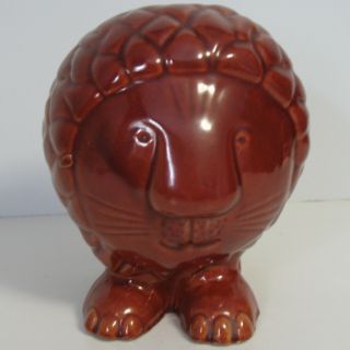 Vintage Italian Pottery Lion Piggy Bank Mid - Century Modern Italy Brown
