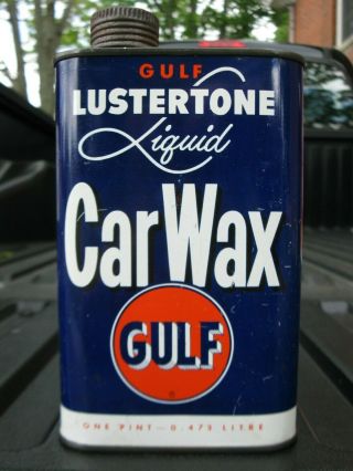 Vintage Advertising Gulf Oil Co.  Lusterone Car Wax Tin Can -