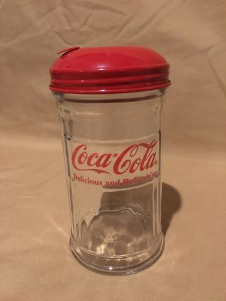 Vintage Coca - Cola Glass Sugar Shaker With Red Metal Lid And Box