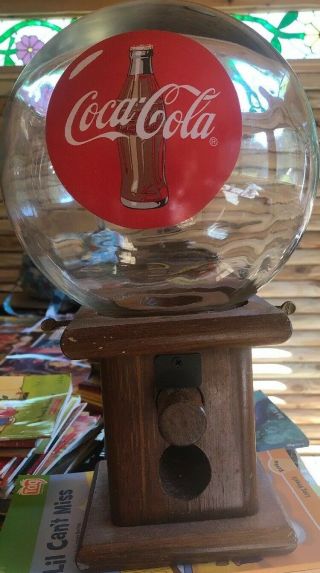 Vintage Coca - Cola Wooden Glass Globe Peanut/ Gumball/ Candy Dispenser