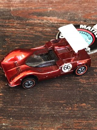 Vintage 1968 Hot Wheels Redlines Chaparral 2G Red Orig Spoiler w/Button 3