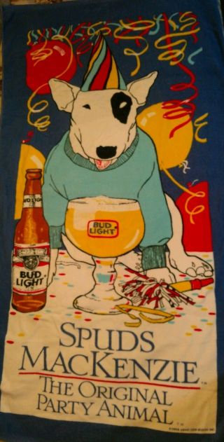 Vtg Spuds Mackenzie Bud Light Beer Beach Towel 80 