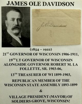 1906 - 11 Governor Wisconsin Treasurer Mayor Soldiers Grove Wi Autograph Signed Vg