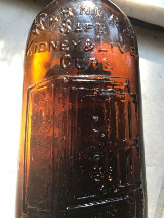 Antique Bright Orange Amber Warners Safe Kidney And Liver Cure Blob Top Bottle.