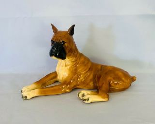 Vtg Mortens Studio Reclining Boxer Dog Figurine. ,  Stamped