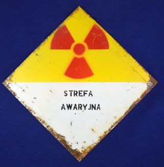 Antique Vintage Polish Danger Sign Radiation Industrial Cold War Relic Rare
