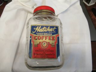 Vintage Hatchet Brand Coffee Jar With Label And Cover