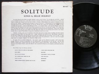 BILLIE HOLIDAY Solitude LP VERVE RECORDS MGV - 8074 US 1957 DG MONO Oscar Peterson 2