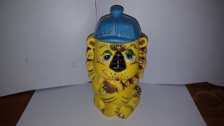Vintage Lego Pottery Japan Ceramic Cookie Lion Cookie Jar Cat Kitten