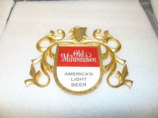 Vintage Old Milwaukee Gold Metal Display Sign Shape Of Eagle America 8 " X 7 "