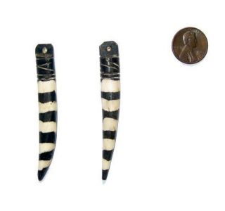 Zebra Batik Bone Tooth Pendant Set Of 2 Kenya African Black And White Handmade