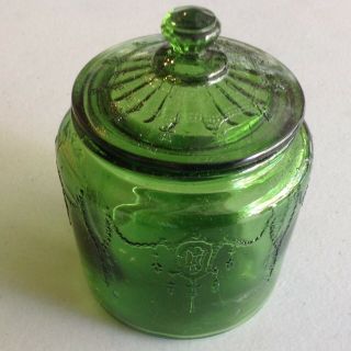 Vintage Decorative Green Glass Jar With Lid