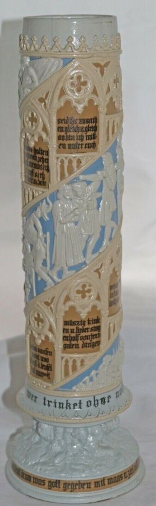 C/1912 Antique Villeroy & Boch Jasperware Pokal Stein W/monks Religious Toasts