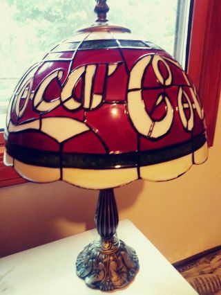 Tiffany Style Coca - Cola Stained Glass PLASTIC Table Lamp Vintage 15 1/2 