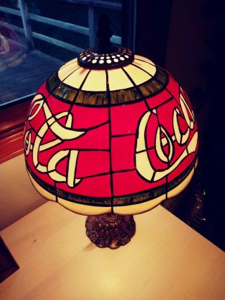 Tiffany Style Coca - Cola Stained Glass PLASTIC Table Lamp Vintage 15 1/2 