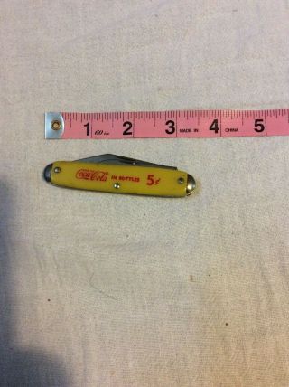 Vintage Coca Cola In Bottles 5 Cents Pocket Knife Yellow With Red Letters