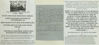 State Senator Jersey Mayor Fieldsboro Iron Industrialist Letter Signed 1852
