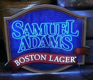 Samuel Adams Boston Lager Lighted Bar Sign 22 X 18 Man Cave Must Cool Blue Light